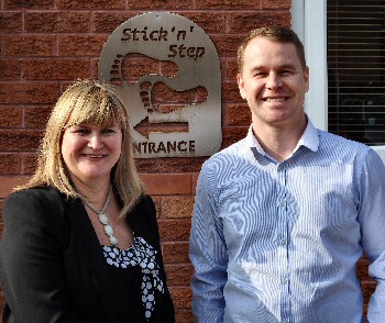 Sarah Smithson, operations manager at Stick �n� Step, and Neil Curtis, managing director of B&M Waste Services.
