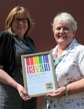 Picture shows Audrey Cushion, Deputy Director of HR, and Lin Douglas, Equalities lead, with the Trust�s Navajo charter mark certificate.