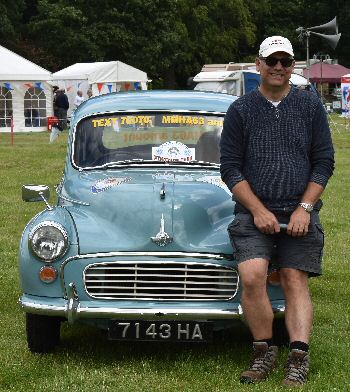 Bruce Kelsey with the Morris Minor which will visit the Isle of Man on 4 September 2016, with Steam Packet.