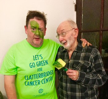 Johnny Vegas and his dad Lol Pennington go green for Clatterbridge.