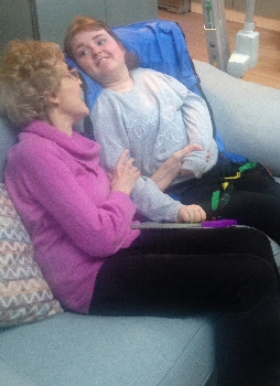 Beth, with her beloved gran, on the sofa (hoist in background). 