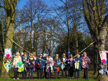 PHOTO: Community group Knitwits have already started creating lots of handmade decorations to bring a large splash of colour to the 50 Summers of Love themed Knowsley Flower Show and Feelgood Festival. 