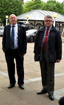 The photo is of Coroner Christopher Sumner with an assistant as they left Southport Town Hall, on Wednesday, 17 May 2017.