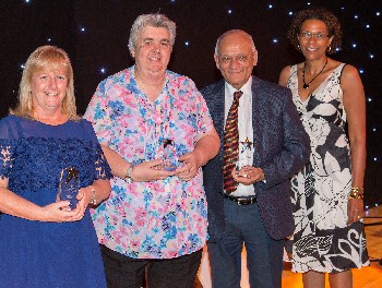 Spinal team winners (from left) Sandra McCarthy, Julie Jones and Bakul Soni with Chief Operating Officer Therese Patten;