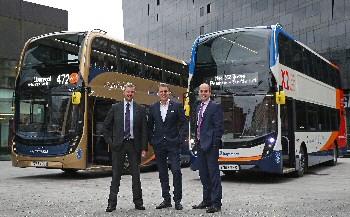 Left to right - Stagecoach MCSL's Rob Jones, with the Liverpool City Region Metro  Mayor, Steve Rotherham and Liverpool City Council, Cllr Liam Robinson...