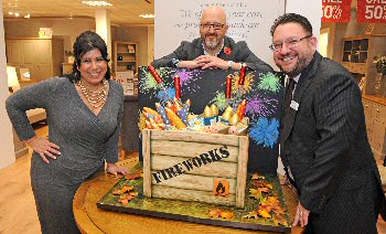 Rose Dummer - Cake Artist from Rosie Cake Diva; Dean Wilson - Chairman of Southport Hesketh Round Table; Colin Gibb - Store Manager at Oak Furniture Southport... Photo by Paul Heaps, Create Photography.