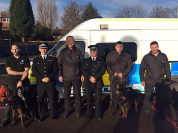 The Officers - Constables Pete Rhodes and PD Maggie, Pete Maher and PD Max, Tony Eyres and PD Ben and Simon Coley and PD Alfie - volunteered to attend, most from home, and carried out searches for secondary explosive devices at the MEN and other locations under stressful conditions.