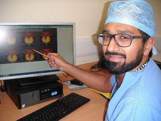 INNOVATIVE: Surgeon Mr Mistry showing the Urolift procedure.