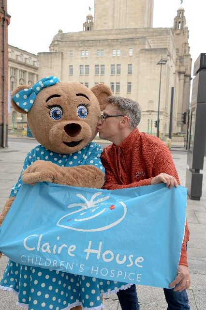 Tony Snell, BBC Radio Merseyside’s Breakfast Team Presenter with Claire Bear, Claire House Children's Hospice Mascot