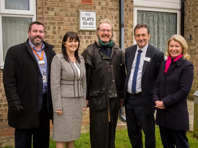 (Left to right) Paul McNeilly, Places for People Place Team Manager; Sue Shirt, Stonewater Executive Director Housing; Councillor Frederick Weavers, Ward Councillor for Kew Ward; Pat Egan, Places for People Group Executive Director Affordable Housing and Lynda Lines, Stonewater Portfolio Options Manager.