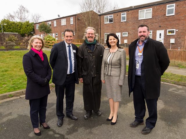 (Left to right) Lynda Lines, Stonewater Portfolio Options Manager; Pat Egan, Places for People Group Executive Director Affordable Housing; Councillor Frederick Weavers, Ward Councillor for Kew Ward; Sue Shirt, Stonewater Executive Director Housing, and Paul McNeilly, Places for People Place Team Manager.