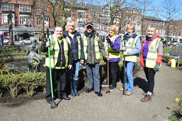 Spring cleaning on 5 April 2018, on Lord Street, Southport's War Memorial Gardens.