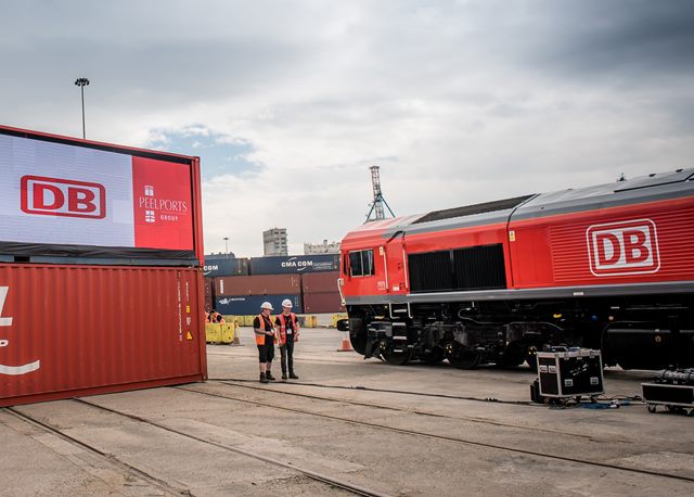 Left to right: Jouke Schaap, Peel Ports Container Director; Roger Neary, DB Cargo UK; Patrick Walters Chief Operating Officer, Peel Ports Group; Metro Mayor Steve Rotherham; Vice Lord-Lieutenant David O'Donnell CBE DL; Lord Prescott; Warren Marshall, Peel Ports Group Planning Director.