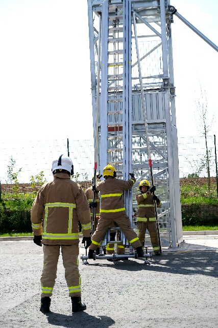 Firefighters from White Watch gave a demonstration of the fire station's collapsible tower  the only one in the UK.