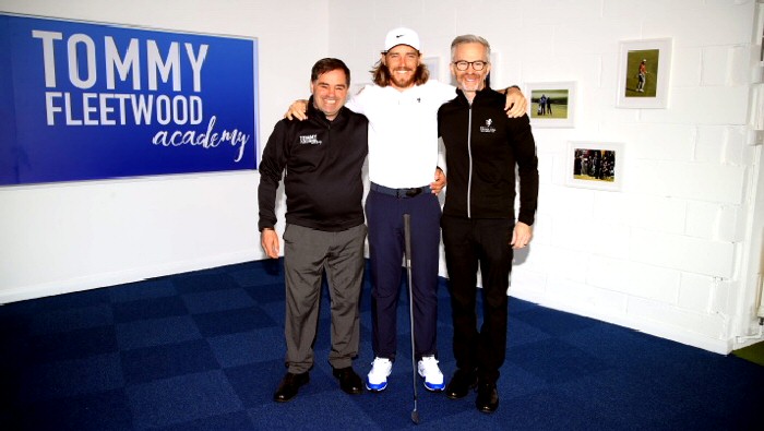 Photo from left to right - Norman Marshall (Head Pro at the TFA), Tommy Fleetwood and Mark Williams (Golf Manager & Head Professional at Formby Hall Golf Resort & Spa). Credit: Getty Images 