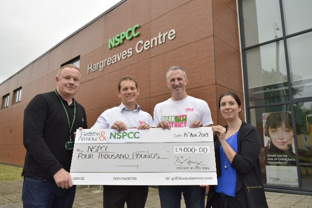 Picture shows:- Mike Jones (NSPCC Team Leader), Simon Keenan (Partner), Nick Farrelly (Associate Director), Tess O' Callaghan (NSPCC Senior Corporate Partnerships Manager).