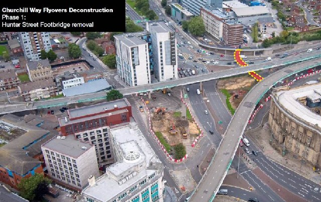 Phase one of the deconstruction of the Churchill Way flyovers in Liverpool City Centre is underway.