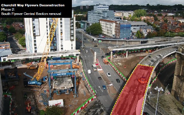 Coming down: Phase 2 of deconstruction of Churchill Way Flyovers in Liverpool City centre hits key milestone this weekend...