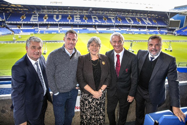 Image 1: (L-R) Ian Snodin, Jamie Carragher, PCC Jane Kennedy, Ian Rush and Graeme Sharp